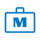 blue icon of a briefcase with a M as a logo