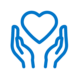 hands forming heart icon blue