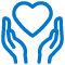 hands forming heart icon blue