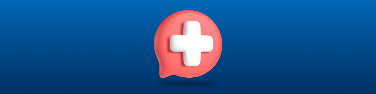 white cross icon blue background