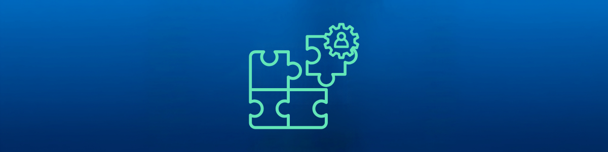 Illustration of puzzle pieces with a worker sliding into place
