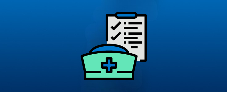 High-performing nurses concept illustration featuring a nurse’s cap with a medical cross in front of a checklist clipboard, symbolizing quality care, organization, and clinical excellence.