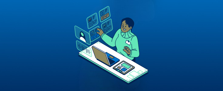 Healthcare professional working with digital technology and data tools