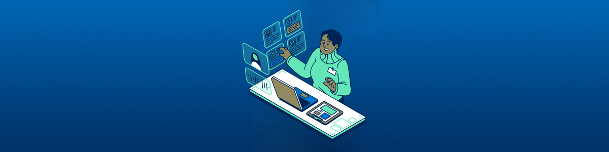 Healthcare professional working with digital technology and data tools