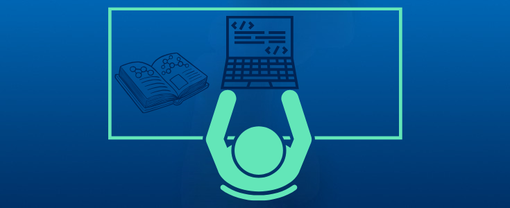 Illustration Of A Technology Professional Working With Code And Life Sciences Information