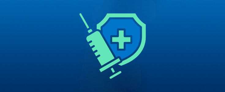 Illustration of a vaccine syringe and shield representing seasonal vaccine research