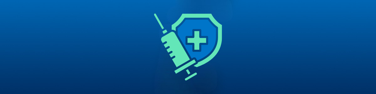 Illustration of a vaccine syringe and shield representing seasonal vaccine research