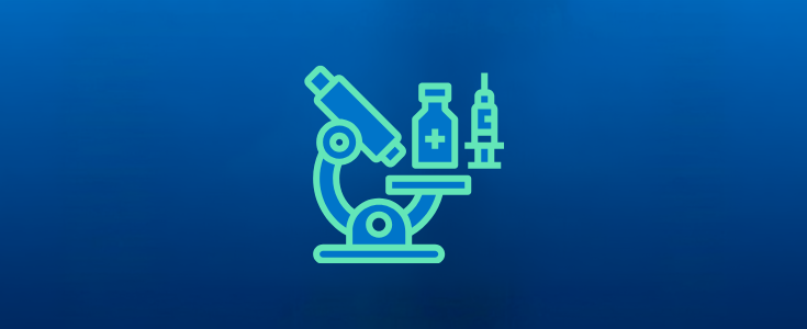 Illustration Of A Microscope, Laboratory Sample, And Syringe