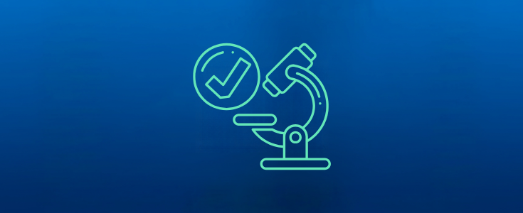Illustration of a microscope and checkmark representing research quality