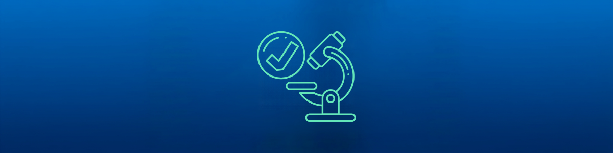 Illustration of a microscope and checkmark representing research quality
